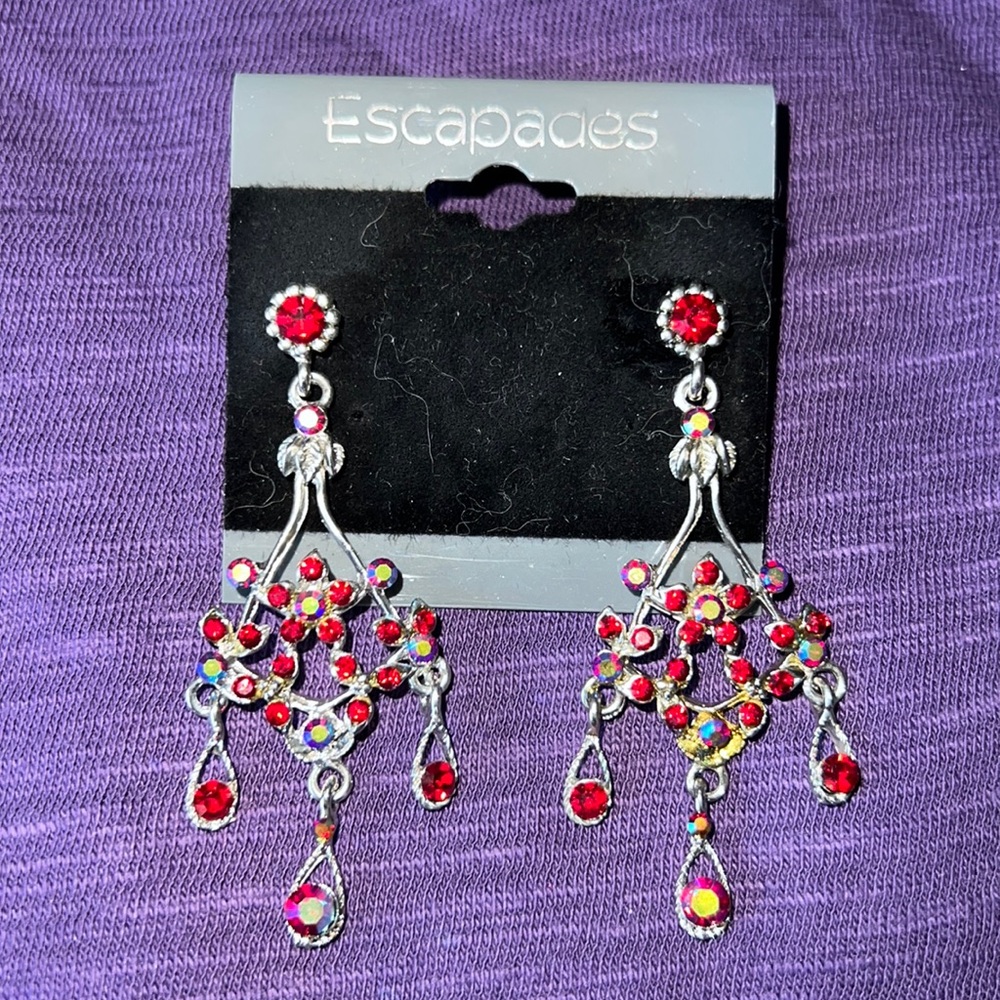 Women’s Dangly Red and Silver Earrings